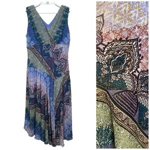 Rabbit‎ Rabbit Rabbit 16 Patchwork Floral V Neck Midi Dress 16 Ruffle Flowy Hem